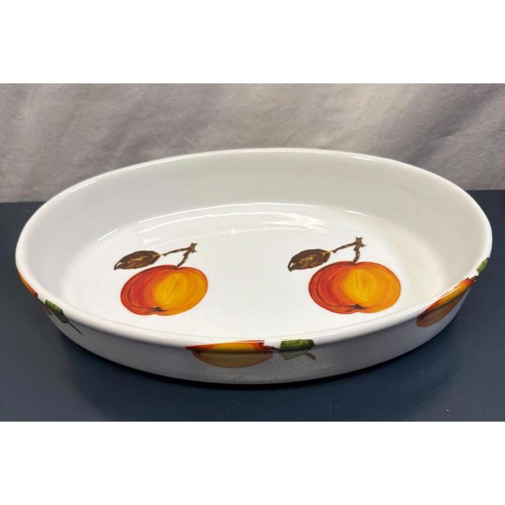 Cordon Bleu Oval Baking Dish Casserole 13 X 9.25 Heavy Ceramic Orange Fruit